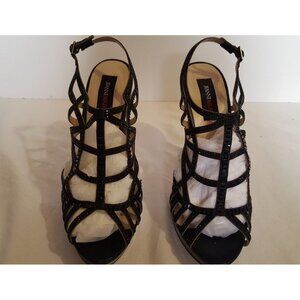 Jeanne Beker black studded heel slingback cocktail, wedding shoes size 9